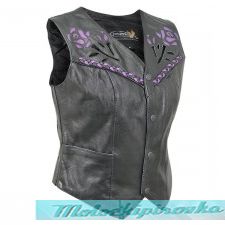   Xelement Womens XS-125077 Leather Biker Vest with Rose Inlay and Braid