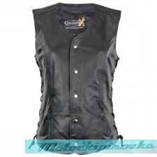 Xelment Womens Black Leather Motorcycle Vest with Front Laces