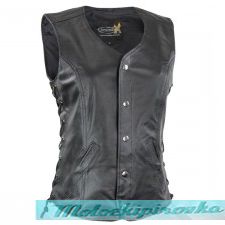 Xelment Womens Black Leather Motorcycle Vest with Front Laces