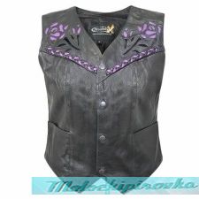 Xelement XS-125055 Womens Leather Biker Vest with Rose Inlay and Braid