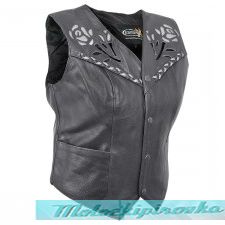 Xelement XS-125066 Womens Leather Biker Vest with Rose Inlay and Braid