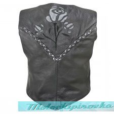 Xelement XS-125066 Womens Leather Biker Vest with Rose Inlay and Braid