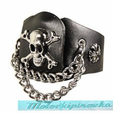 Leather Corium Skull Crossbones with Chains Bracelet