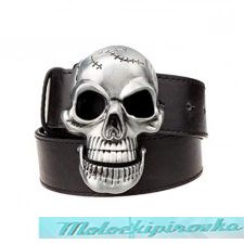 Large Skull Black Leather Belt