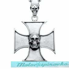 Sterling Silver Small Iron Cross Skull Pendant with Skull Bail
