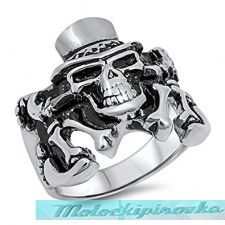 Mens Stainless Steel Skull with Top Hat Ring