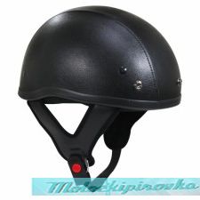 Dark Rider Black-Leather Half Helmet with 3-Snap Visor