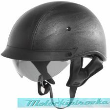 Outlaw T-72 Black Leather Dual-Visor Motorcycle Half Helmet