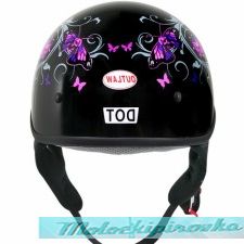 Outlaw T-72 Dual-Visor Glossy Motorcycle Half Helmet with Graphics of Flowers and Pink Skull Butterflies