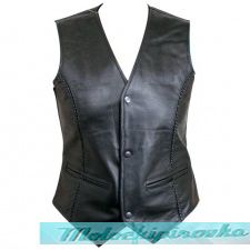 Classic Ladies Braided Leather Vest with Front Zipper Closure
