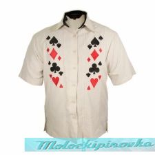 Rockhouse Card Suites Creme White Button up Short Sleeve Shirt