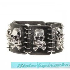 Leather Skull Crossbone Five Panel Bracelet