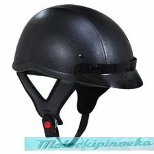 Dark Rider Black-Leather Half Helmet with 3-Snap Visor