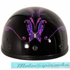 Outlaw T-70 Purple Butterfly Glossy Motorcycle Half Helmet