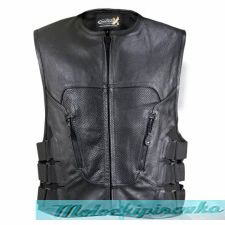 Xelement XS-1467 Stripped Black Leather Biker Vest