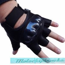 Men's Leather Knuckle Protected Riding Fingerless Gloves