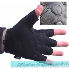 Men's Leather Knuckle Protected Riding Fingerless Gloves