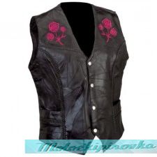 Ladies Black Lady Biker Embroidered Leather Vest