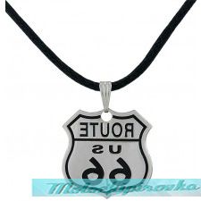 Route 66 Logo Black Cord Necklace
