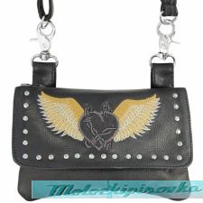 Xelement Motorcycle Womens Barbwire Winged Heart Leather Belt Bag with Chrome Studs