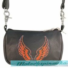 Xelement Motorcycle Womens Embroidered Angel Wings Leather Belt Bag