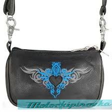 Xelement Motorcycle Womens Embroidered Teal Tribal Heart Leather Belt Bag