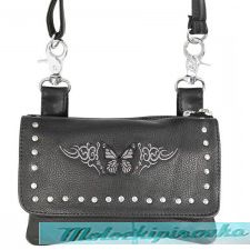 Xelement Motorcycle Womens Tribal Butterfly Leather Belt Bag with Chrome Studs